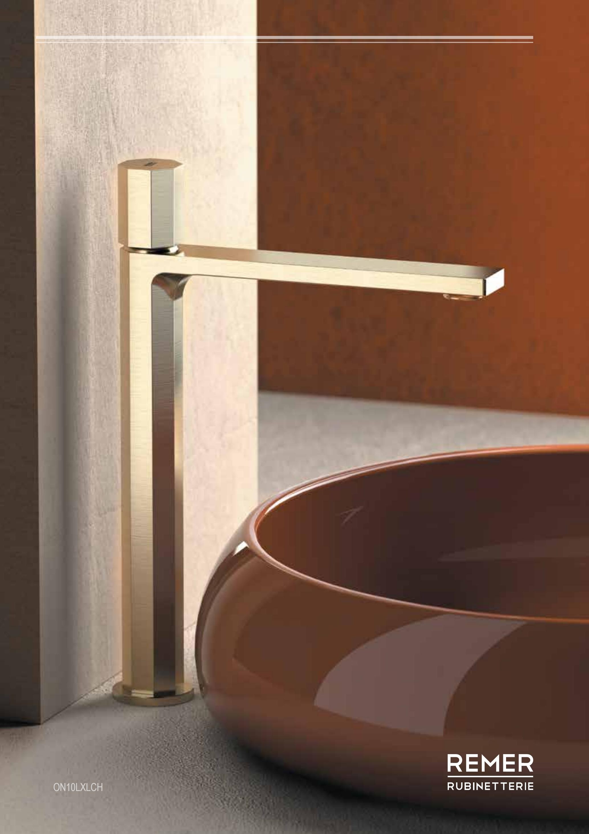 Miscelatore alto lavabo Remer Ottagono ON10LXLCH Champagne spazzolato PVD con catino design